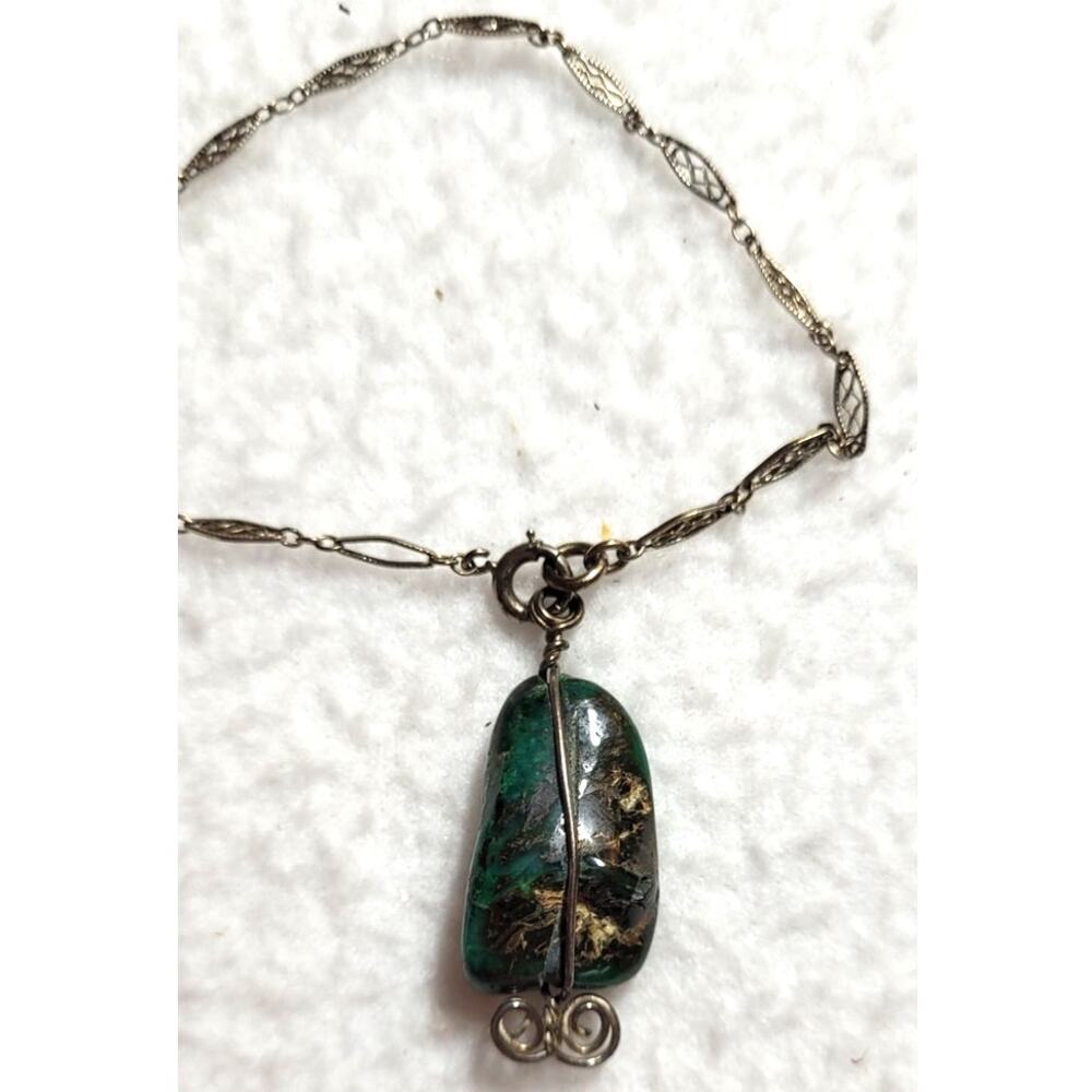 Southwest Boho Necklace Earrings Bracelet 4 Pc Lot Faux Turquoise Green Bronze - Picture 4 of 12